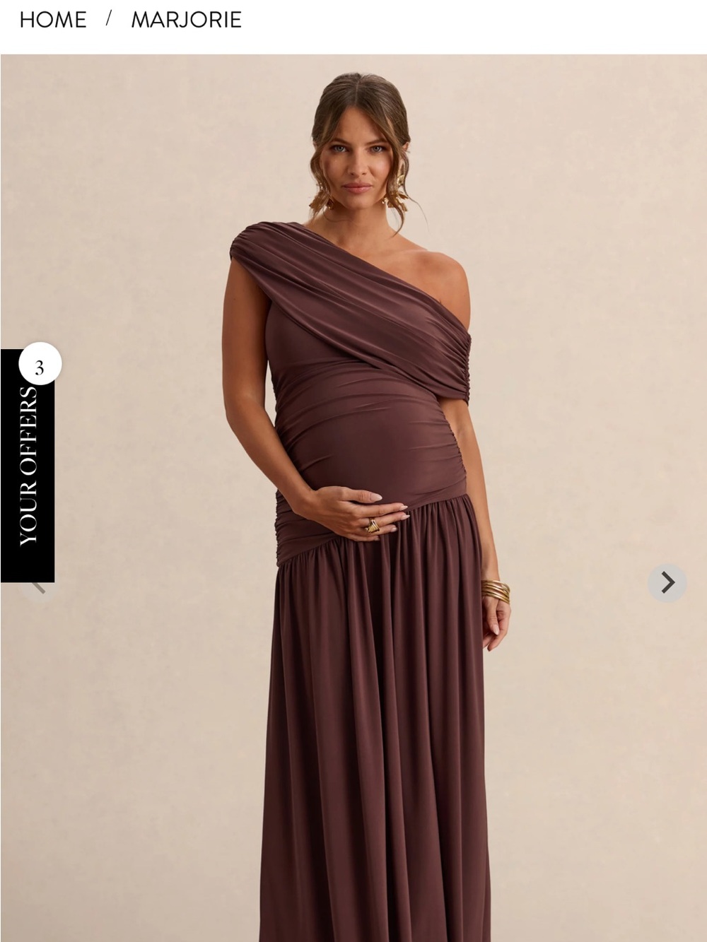 Dark Brown Asymmetric-Neck Maternity Maxi Dress - worn only once !